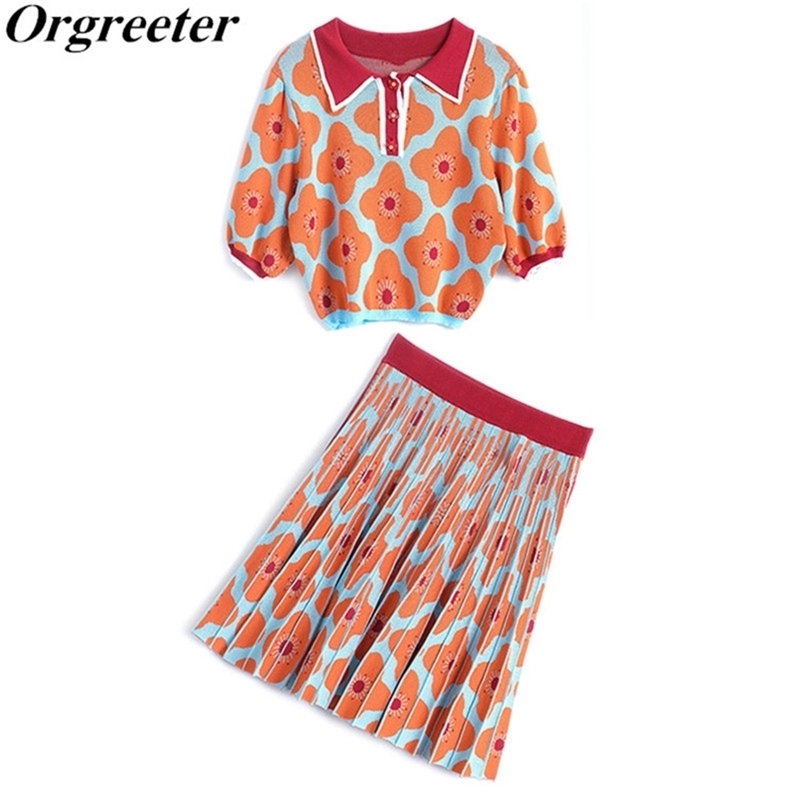 Chic Design Sweet Flower jacquard Puff sleeve Knitted Tops 2 piece set Women Lapel Sweater and Asymmetry Pleated Skirt Suits 210602, Only knitted tios
Chic Design Sweet Flower jacquard Puff sleeve Knitted Tops 2 piece set Women Lapel Sweater and Asymmetry Pleated Skirt Suits 210602, Only knitted tios