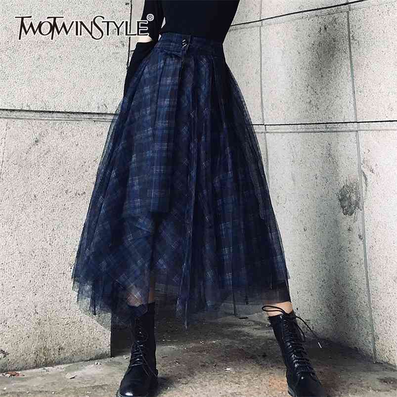 TWOTYLE Plaid Patchwork Mesh Women' Skirts High Waist Hit Color Elegant A Line Skirts Female Spring Fashion 210721, Blue
TWOTYLE Plaid Patchwork Mesh Women' Skirts High Waist Hit Color Elegant A Line Skirts Female Spring Fashion 210721, Blue