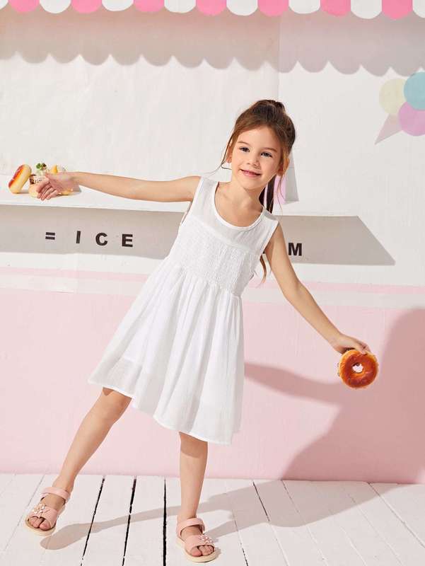 Toddler Girls Solid Shirred Waist Dress SHE