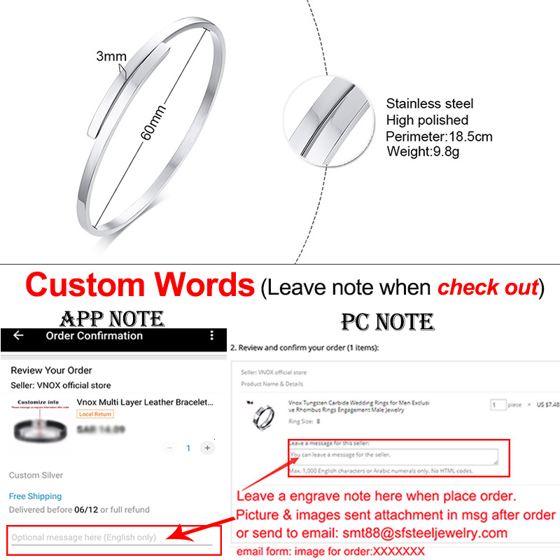 Vnox Adjustable New Disign Bangle Personalize Engrave Name Cuff Bracelets for Women Stainless Steel Custom Bff Gift