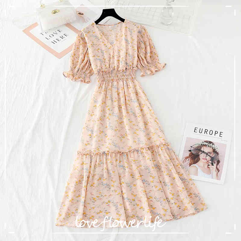 Vintage Ruffles Floral Print Chiffon Dress Women Summer Short sleeve Midi Long Beach Holiday dress Elastic waist Vestido 210521, Yellow
Vintage Ruffles Floral Print Chiffon Dress Women Summer Short sleeve Midi Long Beach Holiday dress Elastic waist Vestido 210521, Yellow