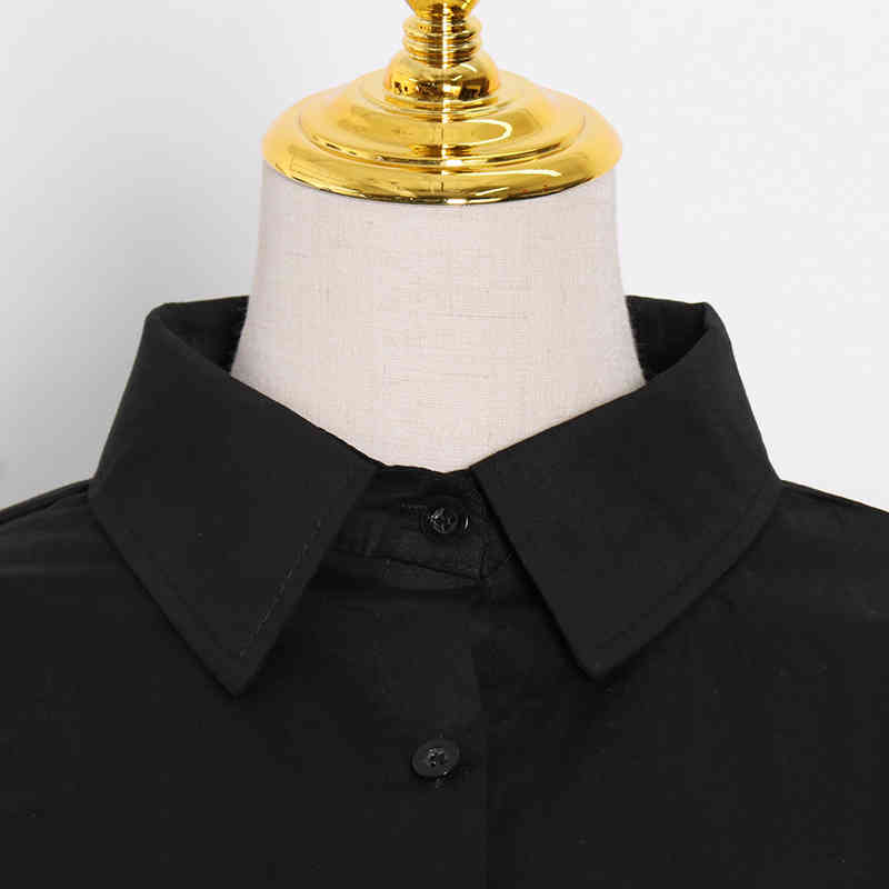 TWOTWINSTYLE White Patchwork Ruffle Shirt For Women Lapel Long Sleeve Casual Tunic Blouse Female Fashion Clothing Style 210517