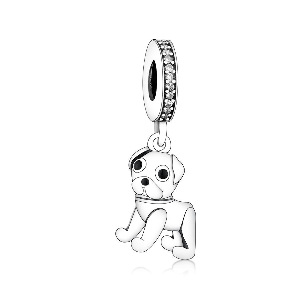 Fit Original Charm Bracelet Authentic 925 Sterling Silver Pets 3D Dog I Love My Pug Bead For Making Berloque DIY