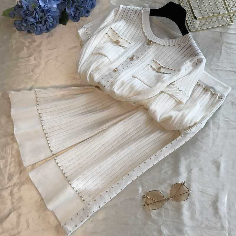 Women Sweater Suit Sets Knitted Cardigans Pants Set Tracksuits Collar Top + Wide leg Pant 2 Piece 210601, White
Women Sweater Suit Sets Knitted Cardigans Pants Set Tracksuits Collar Top + Wide leg Pant 2 Piece 210601, White