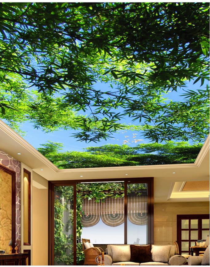 Fresh bamboo forest bedroom ceiling mural modern wallpaper for living room