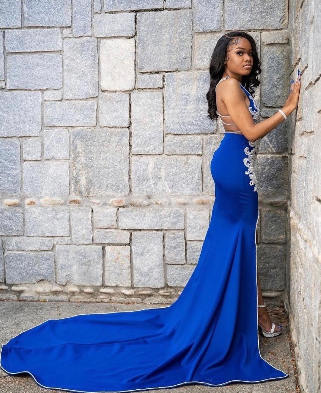 Arabic Black Girls Mermaid Evening Dresses Sexy V Neck Lace Appliques Party Gowns Side Split Red Carpet Prom Dress vestidos