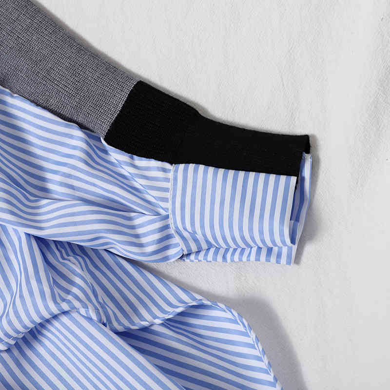 Nomikuma Irregular Stripe Patchwork Sweater Coat Contrast Color Korean Causal Knitted Cardigan Autumn Knitwear Jacket 6C602 210427