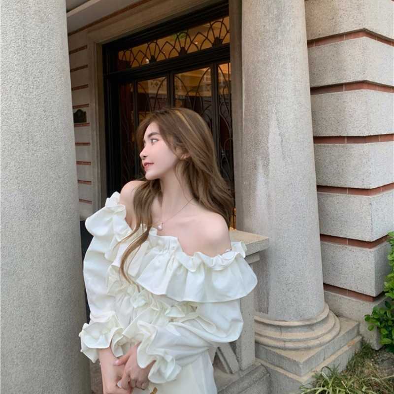 Sweet Fresh Sexy Slash Neck Long Sleeve Blouses for Women Summer French Style Crop Tops Fashion Kawaii All-match Woman Blouse 210525