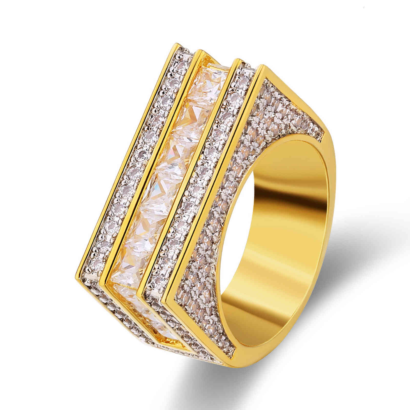 Micro Set Single and Double Row Princess Cut Zircon Ring Men's Hip Hop Square Personalized Bracelet