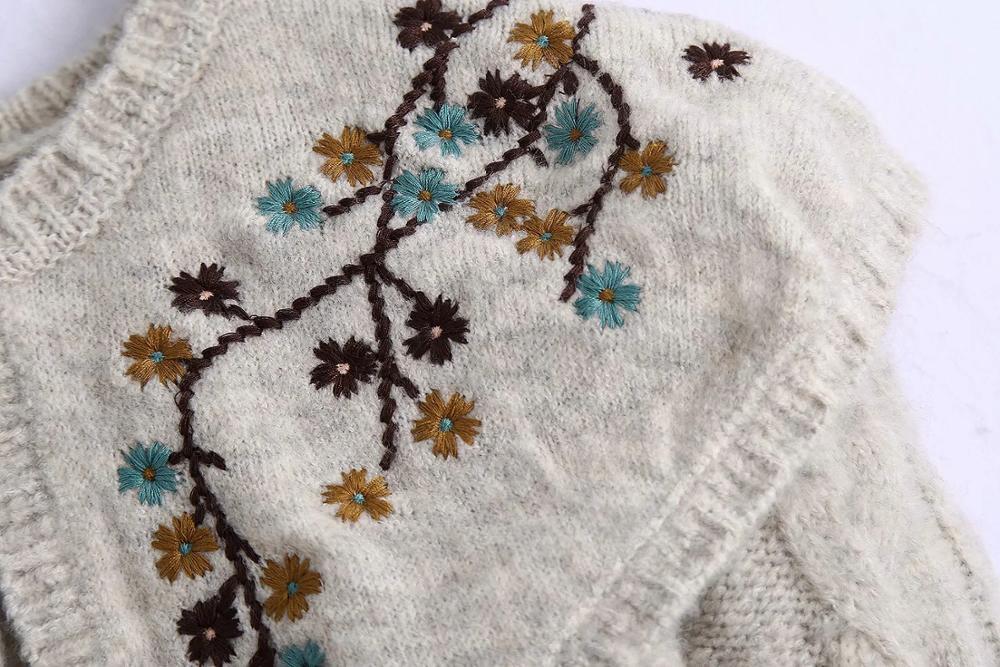 Women O Neck Flower Embroidery Shawl Knitting Short Sweater Female Long Sleeve Pullover Casual Lady Loose Tops SW1073 210430