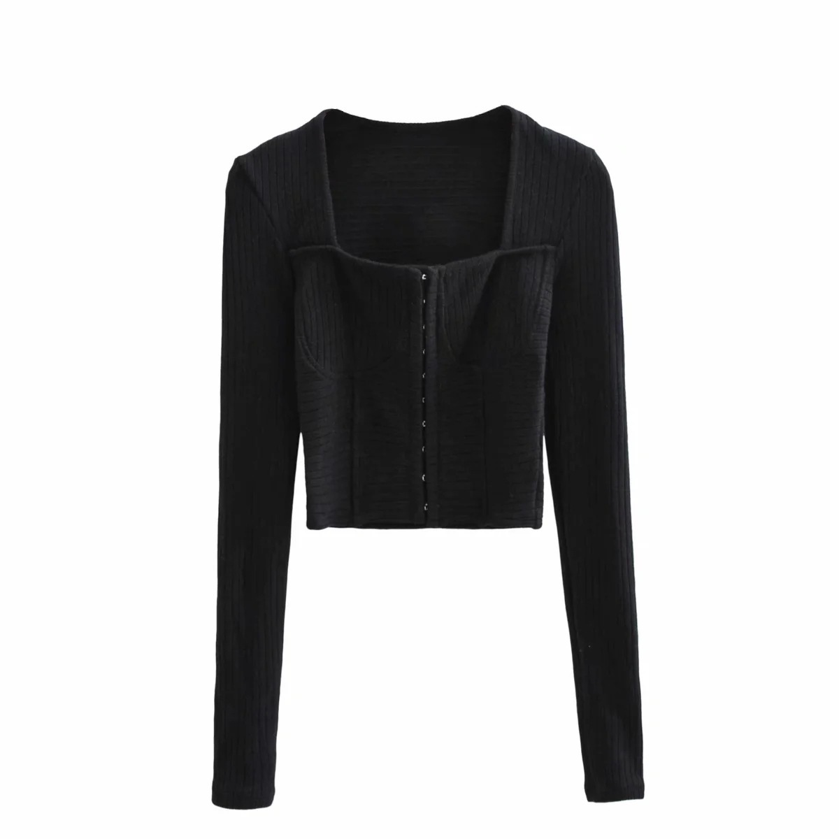 Nomikuma Spring New Square Collar Zipper Cardigan Knitwear Slim Short Knitted Coat Sexy Long Sleeve Women Sweater 6D991 210427