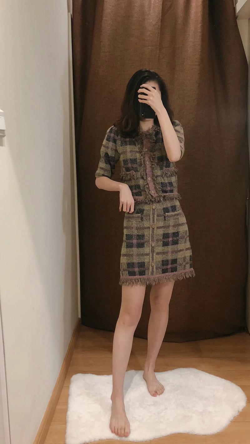 Withered England Office Lady Vintage Knitted Cardigans Jackets Skirt Women Faldas Mujer Moda 2021 Skirts Womens Two Pieces Set Piece Dress