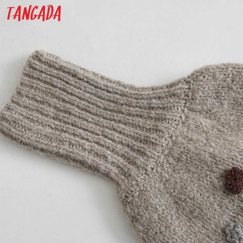 Tangada Women Beading Flowers Turtleneck Sweater Jumper Female Elegant Oversize Pullovers Chic Tops 3L68 210918