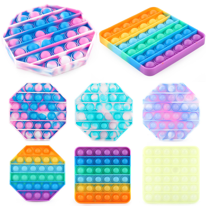 

12.5CM Rainbow Fidget Toys Push Bubble Soft Sensory Simple Dimple Fidgety Toy Anti-stress Reusable Squeeze Stress Reliever Bubbles Board Fingertip Games
