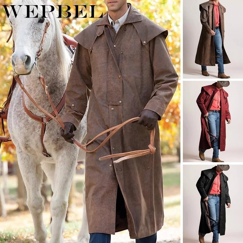 Men' Wool & Blends WEPBEL Cowboy Leather Duster Coat Vintage Style Winter Frockcoat Full Sleeve Retro Inverness Greatcoat Steampunk Riding, Black
Men' Wool & Blends WEPBEL Cowboy Leather Duster Coat Vintage Style Winter Frockcoat Full Sleeve Retro Inverness Greatcoat Steampunk Riding, Black