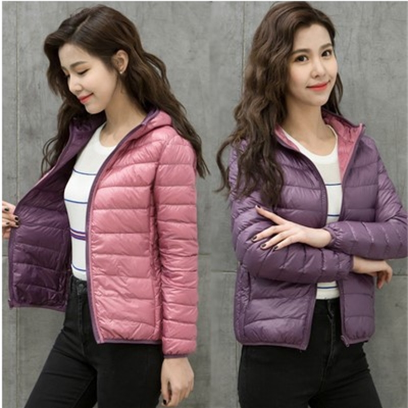 Autumn and new double-sided women's light short white duck down fashion hooded warm winter jacket, Black + purple for women
Autumn and new double-sided women's light short white duck down fashion hooded warm winter jacket, Black + purple for women