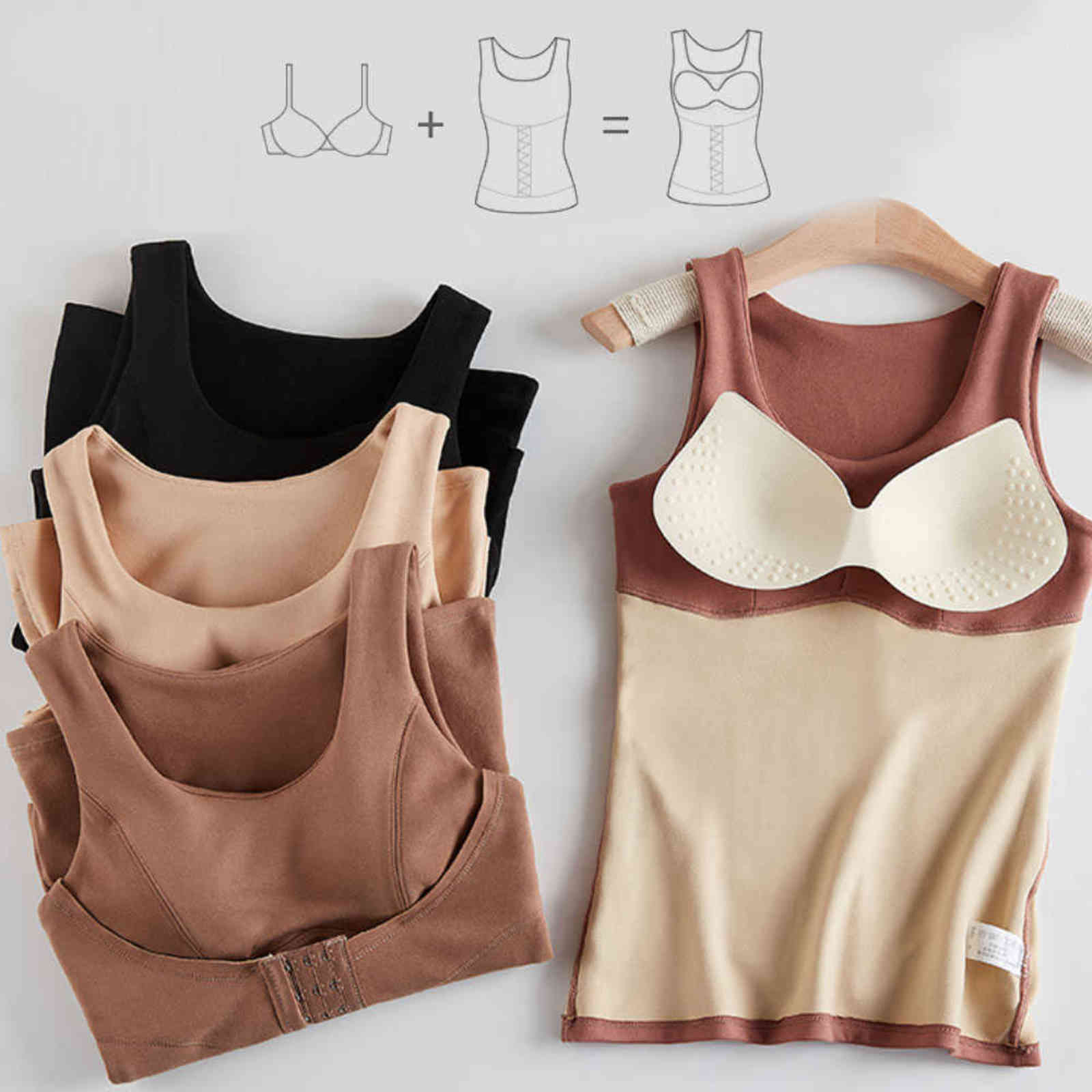 Corset Top Thermal Underwear Body Shaper Tops With Bra Women Waist Trainer Shapewear Fleece Reducing Girdles Tummy Slimming Belt 211112
