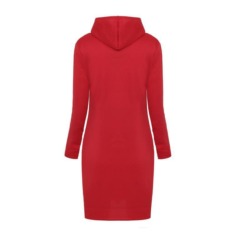 Spring Women's Casual Sweatshirt Long-sleeved Dress Woman Hooded Collar Pocket Simple Vesdies 210428