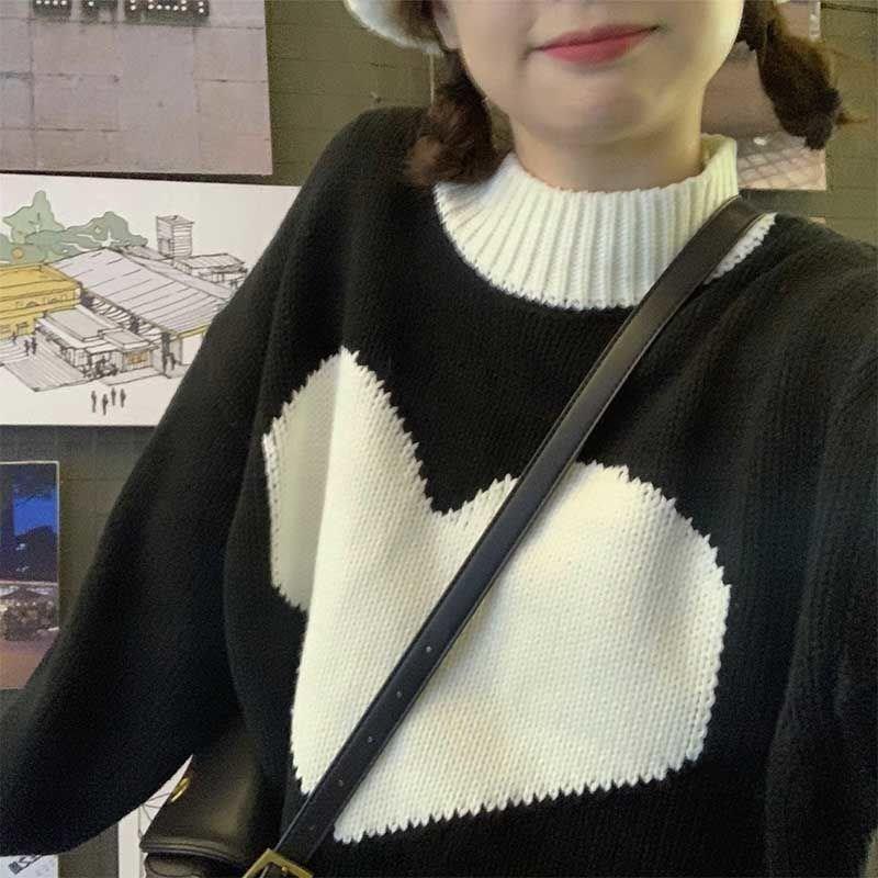 Women' Sweaters Loose Sweet Hit Color Heart Jacquard Sweater Fashion Long Sleeve Knitted Pullover Tops Fall 2021 Mock Neck Woman, Black
Women' Sweaters Loose Sweet Hit Color Heart Jacquard Sweater Fashion Long Sleeve Knitted Pullover Tops Fall 2021 Mock Neck Woman, Black