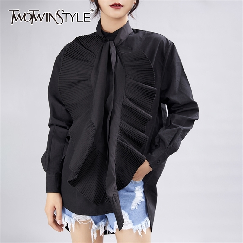 Elegant Black Patchwork Ruffle Shirt For Women Stand Collar Long Sleeve Solid Blouse Female Fashion Spring 210524, White
Elegant Black Patchwork Ruffle Shirt For Women Stand Collar Long Sleeve Solid Blouse Female Fashion Spring 210524, White