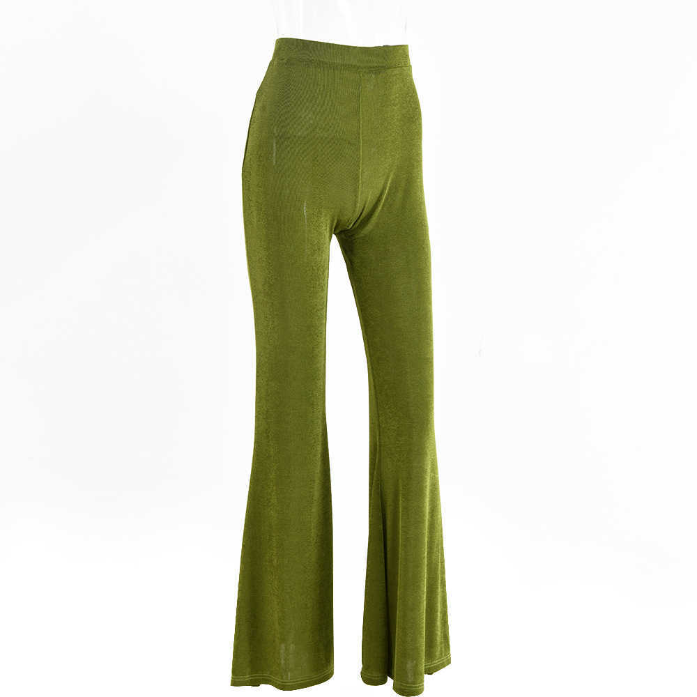 Vintage Push Up Flared Pants Women High Waist Bodycon Y2k Fashion Long Trousers Casual Solid Green Black Stretch Joggers Spring 211115