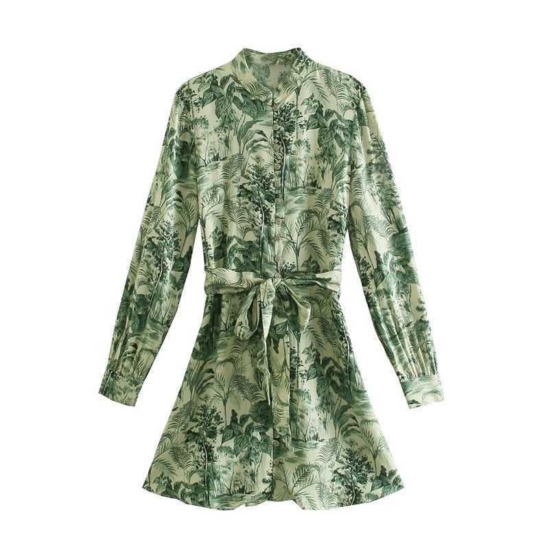 Casual Vacation Dress Beach Long Sleeve Vintage Floral Shirt Women Stand Collar A-line Spring Mini es With Sash 210525, Green
Casual Vacation Dress Beach Long Sleeve Vintage Floral Shirt Women Stand Collar A-line Spring Mini es With Sash 210525, Green