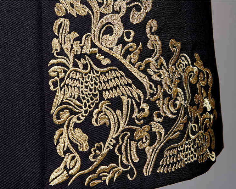 Black White Men's Suits Chinese style Gold Embroidery Blazers Prom Host Stage Outfit Male Singer Teams Chorus Wedding DS Costume 211120