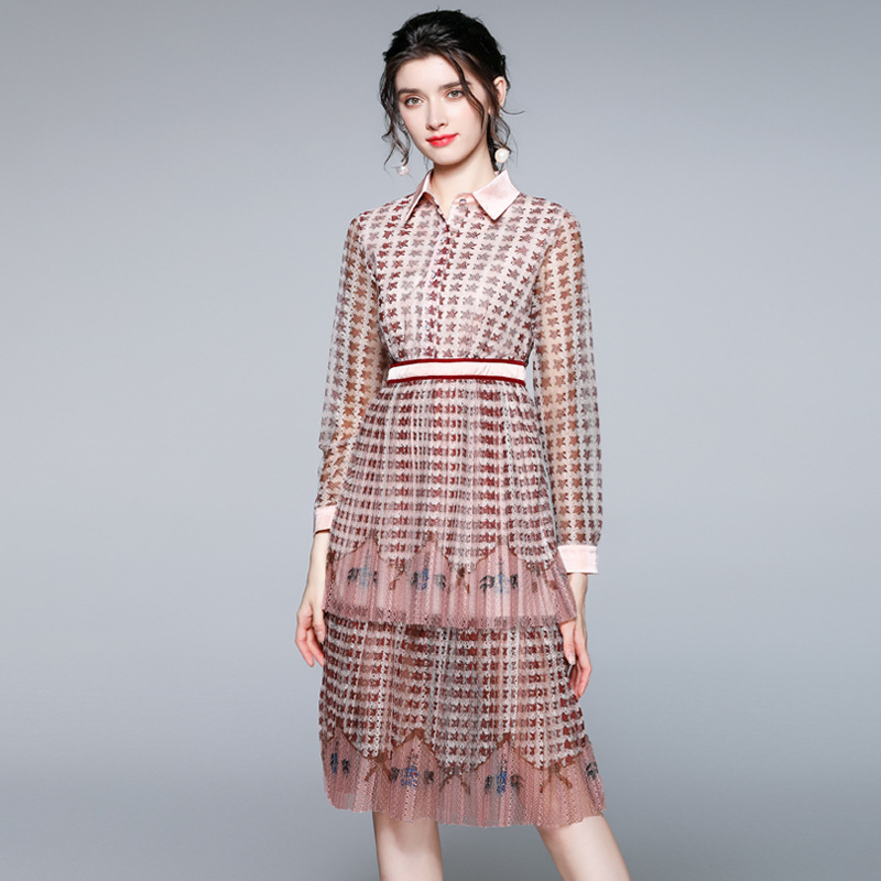Early Autumn Women Cake Dress Turn-down Neck Long Sleeve Empire Mesh Printing Dresses Single Breasted Lady Sliming Vestidos, Black;gray
Early Autumn Women Cake Dress Turn-down Neck Long Sleeve Empire Mesh Printing Dresses Single Breasted Lady Sliming Vestidos, Black;gray