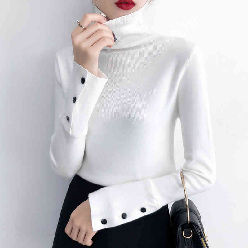 Fashion Casual Women Sweater Winter Turtleneck Long Sleeve Clothing Soft Solid Cotton Slim Fit Tops 5284 50 210508