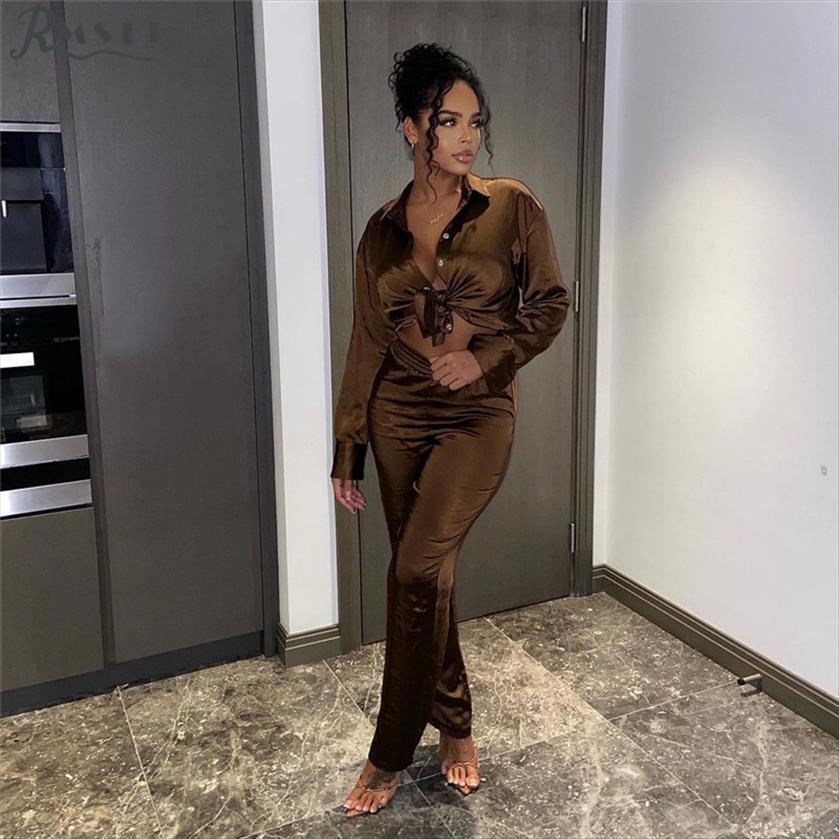 rmsfe european and american womens tracksuits long sleeve lapel fashion solid color satin lace two piece set, Gray 
rmsfe european and american womens tracksuits long sleeve lapel fashion solid color satin lace two piece set, Gray