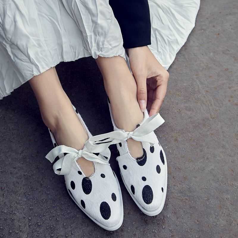 ALLBITEFO real full horsehair fashion casual lace-up spot women heels shoes thick heel low heel shoes high heels women 210611