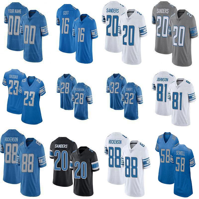 16 Jared Goff 58 Penei Sewell 23 Jeff Okudah Custom Football Jersey 20 Barry Sanders 32 D'Andre Swift 88 T.J. Hockenson 77 Frank Ragnow 28 Adrian Peterson Kerryon Johnson, Mens
16 Jared Goff 58 Penei Sewell 23 Jeff Okudah Custom Football Jersey 20 Barry Sanders 32 D'Andre Swift 88 T.J. Hockenson 77 Frank Ragnow 28 Adrian Peterson Kerryon Johnson, Mens