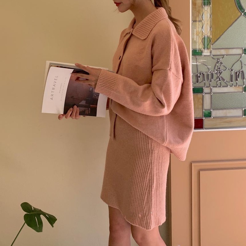 Nomikuma Korean Causal Knitted 2piece Sets Long Sleeve Sweater Cardigan Coat + High Waist Slim Mini Skirt New Outfits 6E565 210427