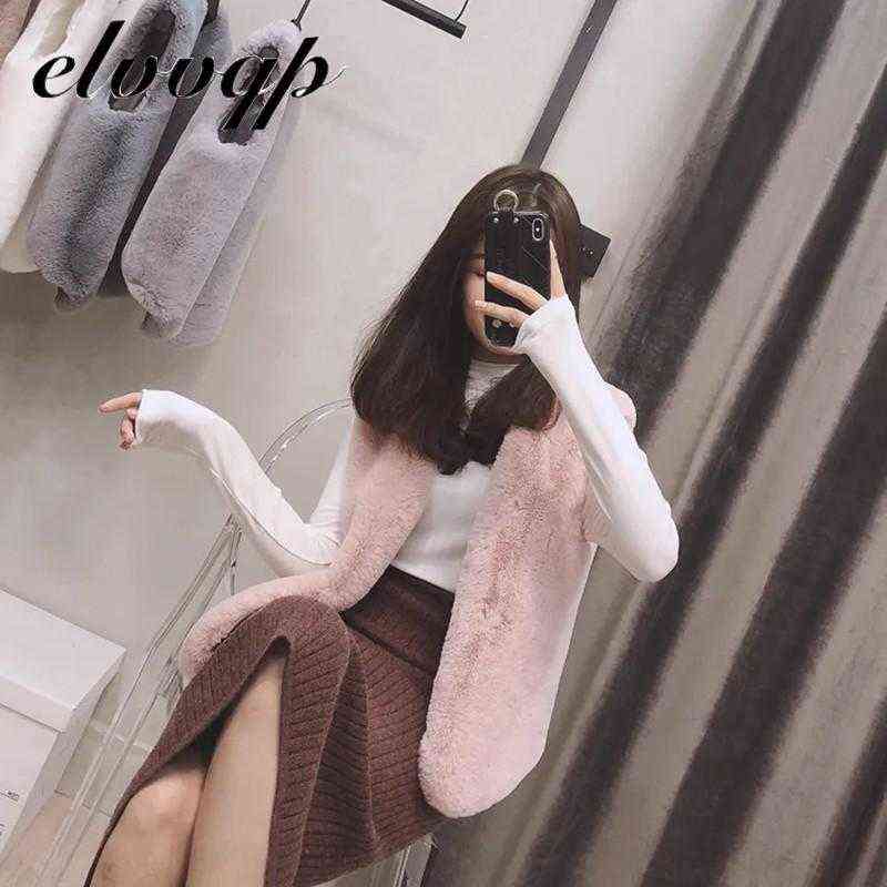 High Quality Faux Fur short Vest Coat Women Spring Autumn Sleeveless V-neck Soft Hairy Waistcoat Fur Jacket Outerwear LU1515 211123