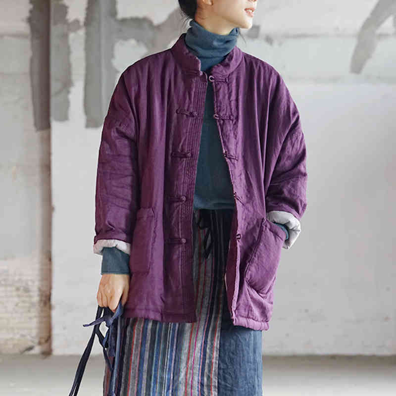 Johnature Women Warm Linen Vintage Purple Parkas O-Neck Spring Loose Retro Chinese Style Women Parkas 210521
Johnature Women Warm Linen Vintage Purple Parkas O-Neck Spring Loose Retro Chinese Style Women Parkas 210521