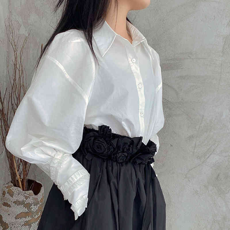 Minimalist White Shirt For Women Lapel Long Sleeve Casual Loose Blouse Female Fashion Spring Clothes 210524