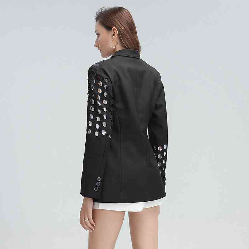 Asymmetric Blazer For Women Notched Collar Long Sleeve Hollow Out Plus Size Loose Coats Female Autumn Clothing 210524