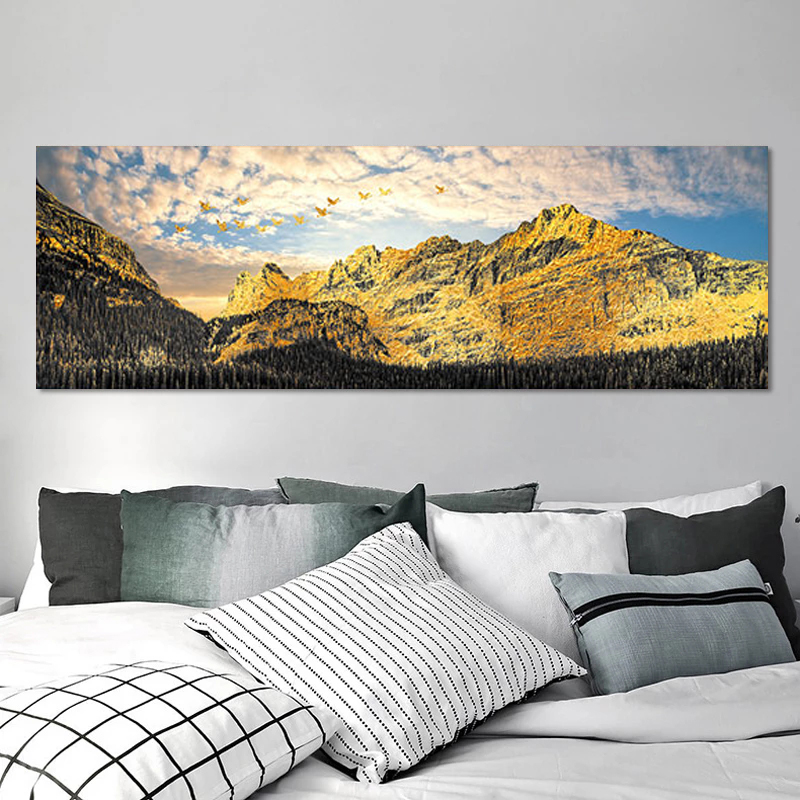 Landscape Posters Wall Art Golden Mountain Bedside Painting Canvas Prints For Living Room Home Decor