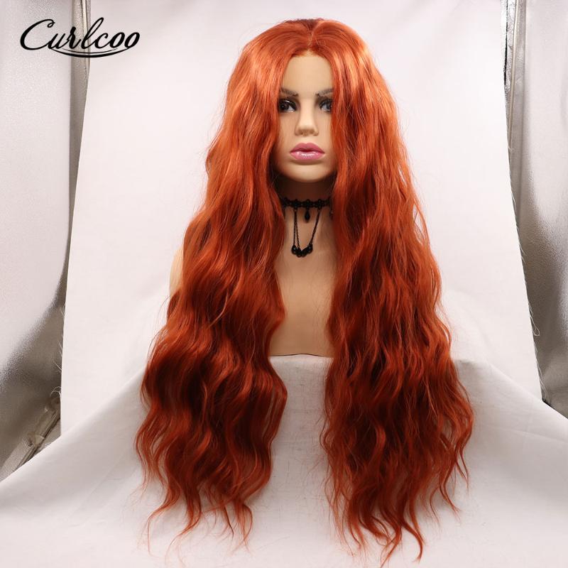 Synthetic Wigs Natural Wave Copper Red Hair Lace Front Middle Part High Temperature Fiber Glueless Cosplay Wig For Black Women
