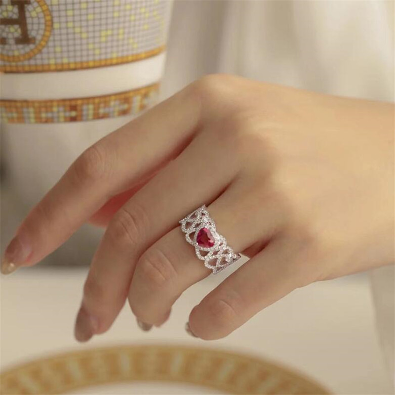 Unique Wedding Rings: Sterg Sier Pear Cut Red Garnet CZ Eternity Women Engagement Band