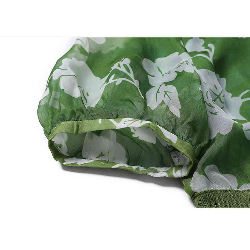 VKBN Summer Dress Women Silk Mid-Calf V-Neck Fashion Printing Elastic Waist Was Thin Dresses Long Women Fashion 210507