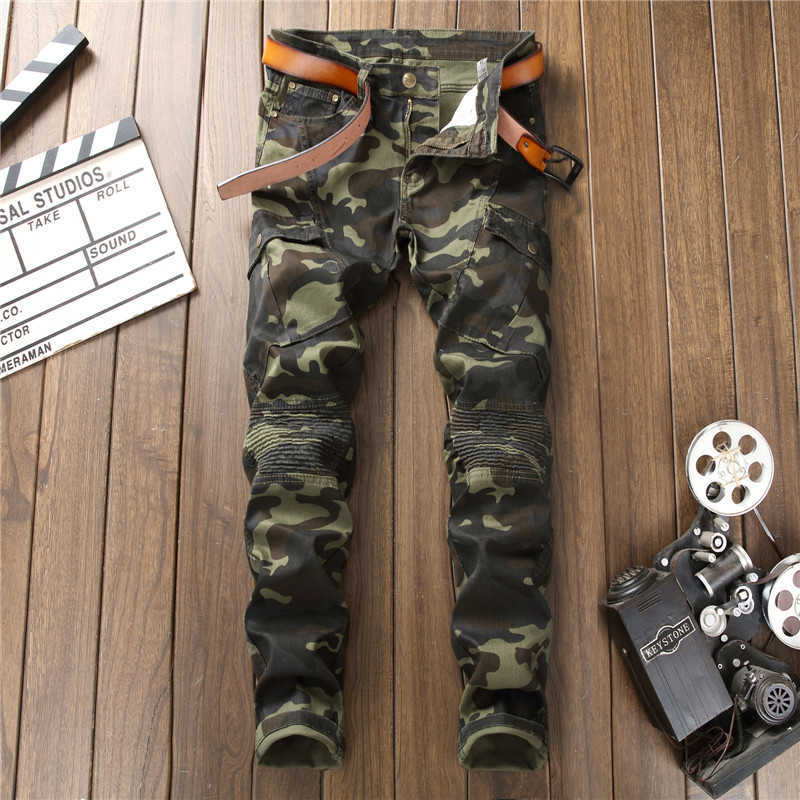 Casual Classic Men Jeans New Brand Fashion Camouflage Print Pocket Jeans Trousers Cool Jeans Men X0621