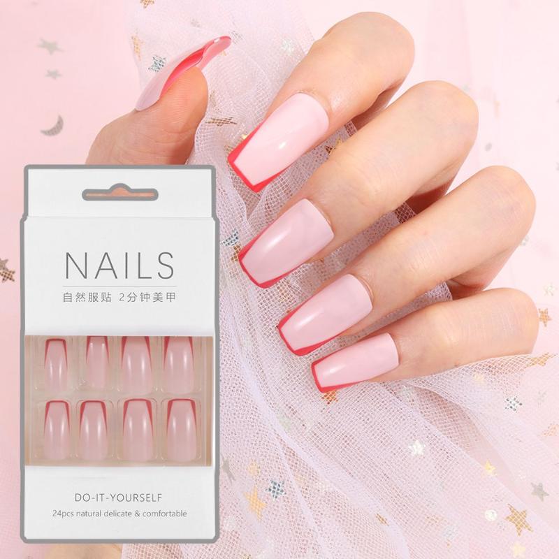 False Nails Pink French Ballerina Manicure Tool Artificial Full Cover Wearable Long Square HeadFalse Fake Nail Tips, Red;gold
False Nails Pink French Ballerina Manicure Tool Artificial Full Cover Wearable Long Square HeadFalse Fake Nail Tips, Red;gold