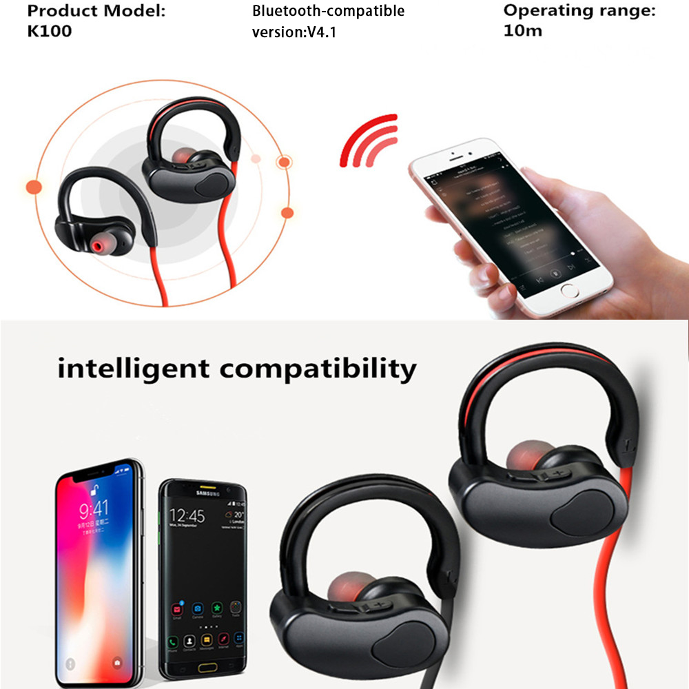 Sports Bluetooth Earphone Wireless Headphones Stereo Headset K98 K100 Binaural Hanging Ear Running Ultra-light Waterproof Earbuds HiFI Bass Hands-Free
