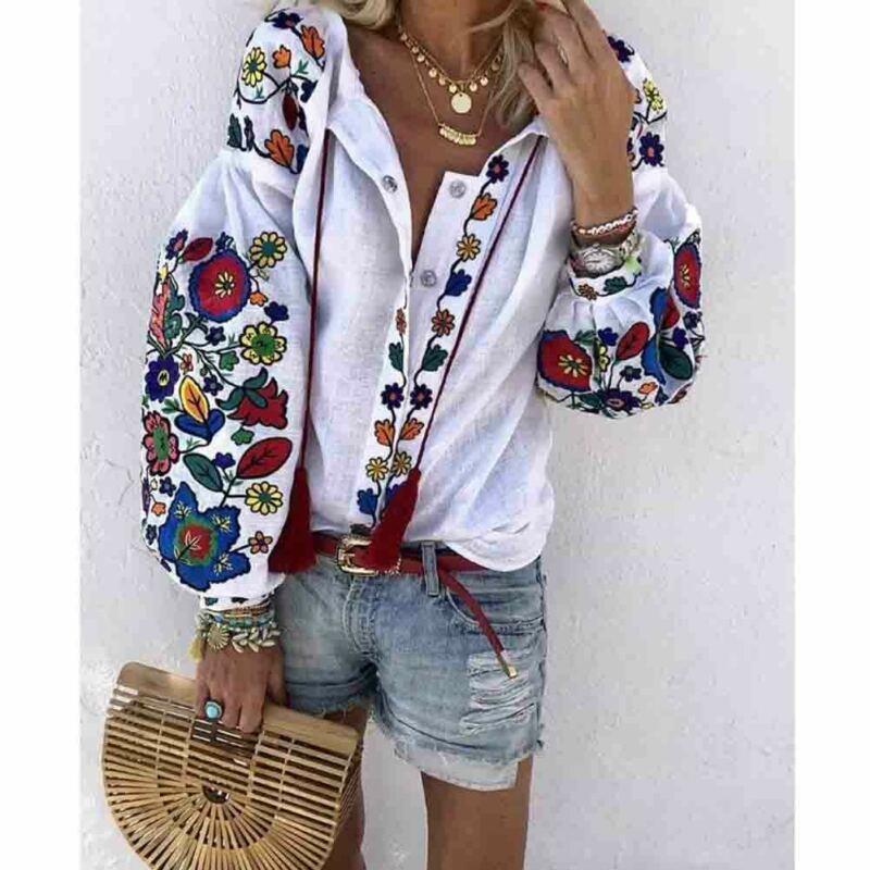 plus size womens blouses multicolor floral print turn down neck long bishop sleeve blouse early autumn boho shirts, White
plus size womens blouses multicolor floral print turn down neck long bishop sleeve blouse early autumn boho shirts, White