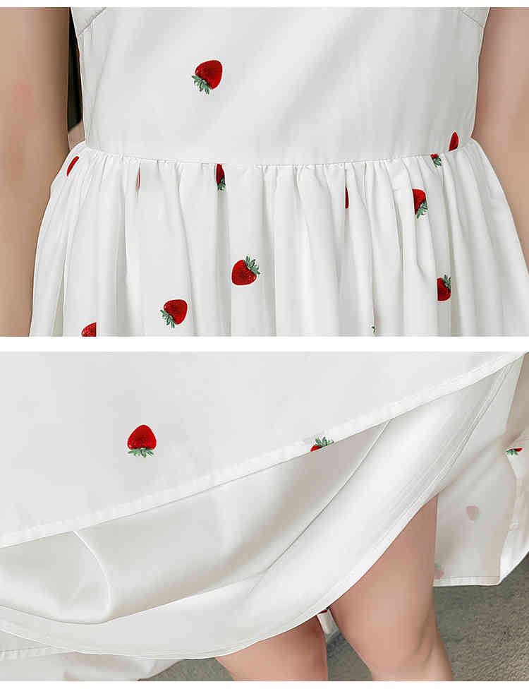 Summer Fairy Dress Women Vintage Elegant Square Collar Puff Sleeve Sweet Strawberry White High Wiast Slim 210519
