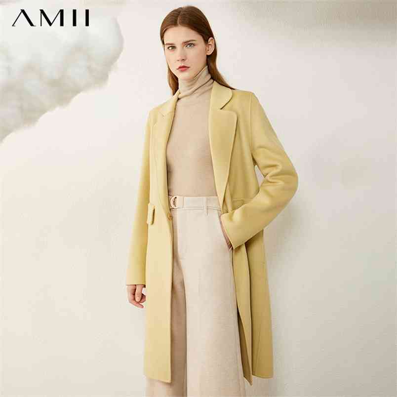 Minimalism Winter Coat Female Fashion Double-sided Wool 100%wool Solid Lapel Jackets For Women 1349 210527