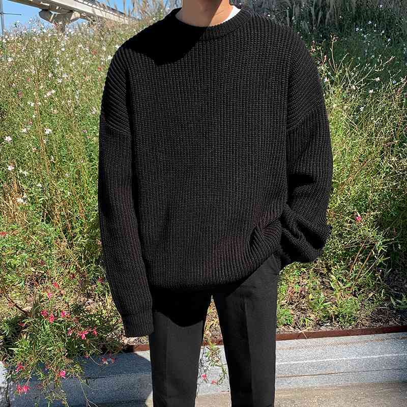 IEFB autumn winter round neck Sweater men's Korean fashion solid color loose basic loose kintwear vintage clothes oversize Y4524 210524