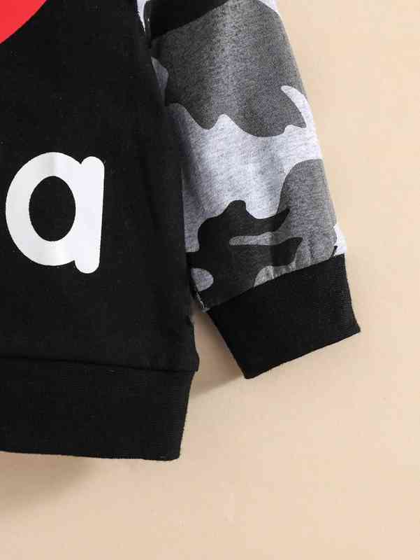 Baby Camo And Slogan Graphic Hoodie & Sweatpants SHE