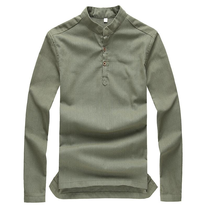 Mens Pullover Linen Cotton Shirts Full Sleeve Summer Breathable Quality Casual Slim Fit Solid TS-121 Men's